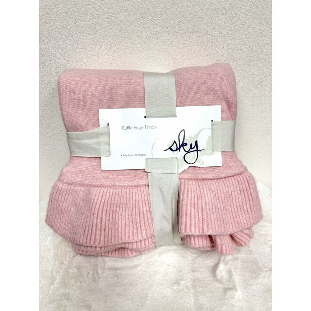 Sky Ruffle Edge Knit Throw Blanket Pink 50 X 70 Wool Blend
